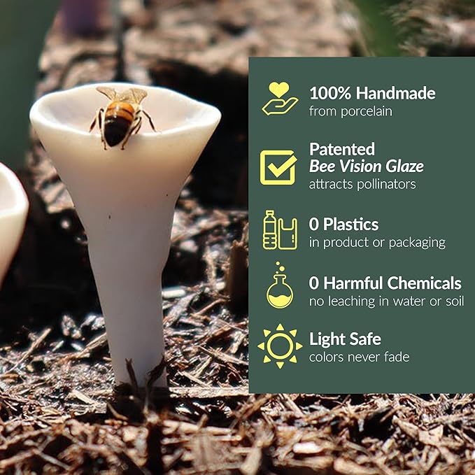 3 Pack, Bee Watering Station, Butterfly Feeder, Bee Feeder, Garden Decor, Bee Decor, Outdoor Garden Decor, Plastic Free, Handmade from Porcelain (3, White)