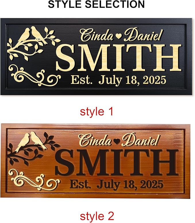 Personalized Wooden Family Name Sign Custom Carved Last Name Plaque with Established Date Rustic Solid Wood Wall Art for Home Decor Wedding Gift