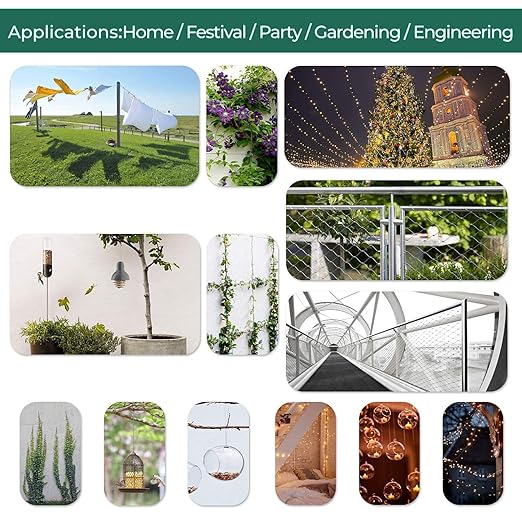 1/16 Wire Rope Kit,Vinyl Coated Aircraft Cable,7x7 Strand Core with Turnbuckles,Crimping Loop Sleeve,Cable Clip Clamp for String Light Hanging,Garden Wire,Clotheslines