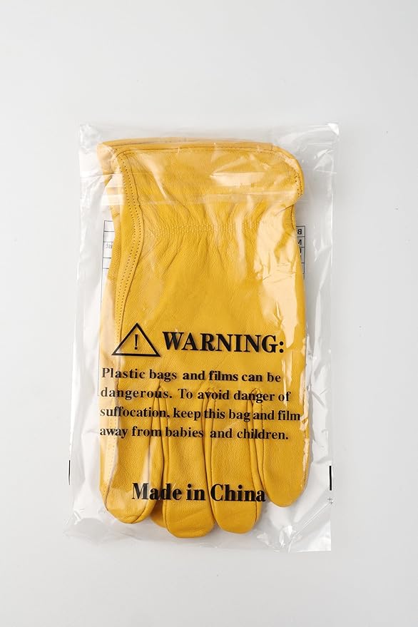 OZERO Flex Grip Leather Work Gloves Stretchable Wrist Tough Cowhide Working Glove 1 Pair (Gold, Large)