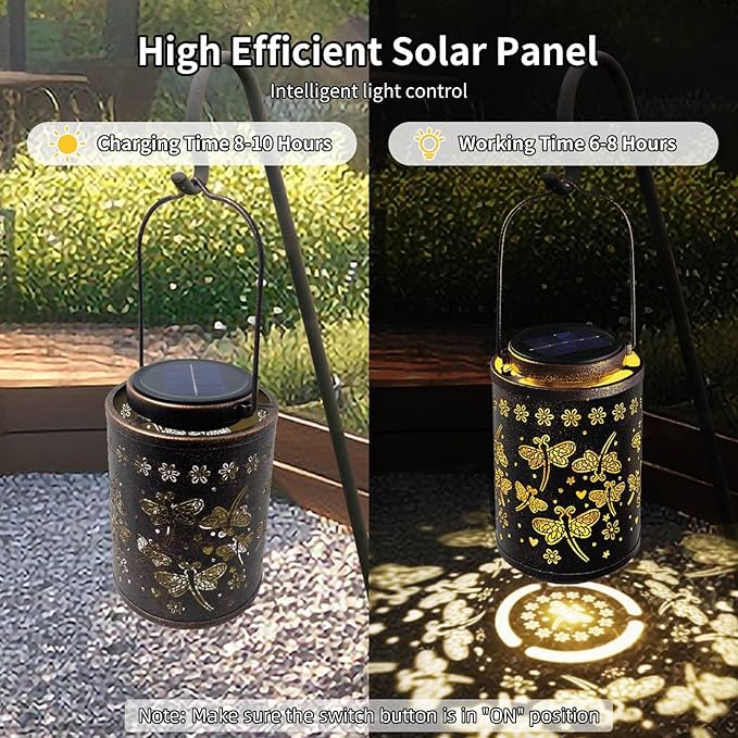 Solar Lanterns Outdoor Waterproof Dragonfly Garden Decor Gift for Women, Mom, Grandma, Hanging Metal Solar Lights for Yard, Patio, Porch, Backyard, Pathway Decoration