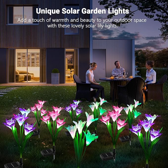 WdtPro Solar Outdoor Lights Garden Decorative 10 Pack, Waterproof Solar Garden Lights with 40 Lily Flowers, Multi-Color Changing Outdoor Solar Lights for Yard Outside Garden Decorations