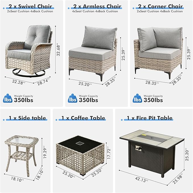 Outdoor Sectional Patio Furniture Set with Swivel Rocking Chairs,9 Pieces Wicker Conversation Sets L Shaped Couch Out Door Sofa Set Outside Furniture for Garden Deck Yard Porch,Dark Grey