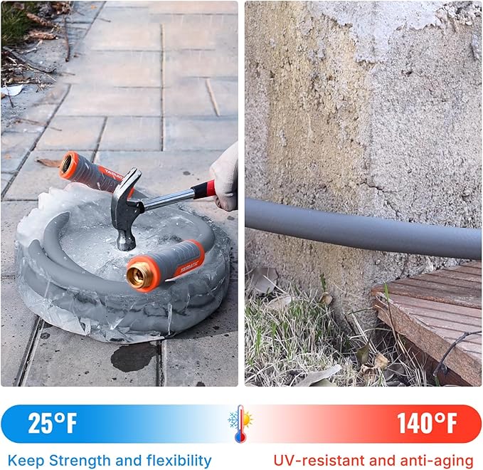 YAMATIC Short Garden Hose 5/8 in x 40 ft with Swivel Handle, Super Flexible Water Hose, All-weather, Lightweight, Burst 600 PSI, Grey