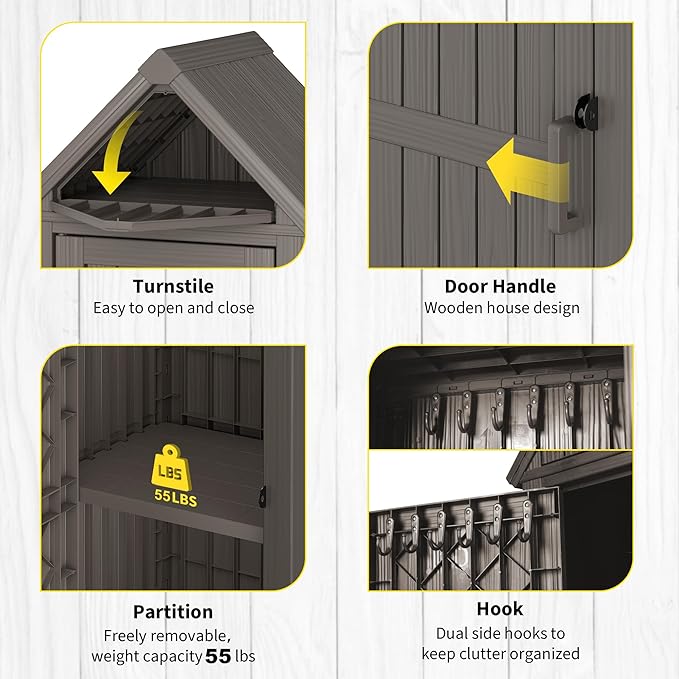 Outdoor Resin Storage Shed, Upgrade Durable Storage Cabinet with Removable Shelves and Lock Ring, Reinforced Floor, All-Weather Construction for Garden Patio Lawn (Gray)