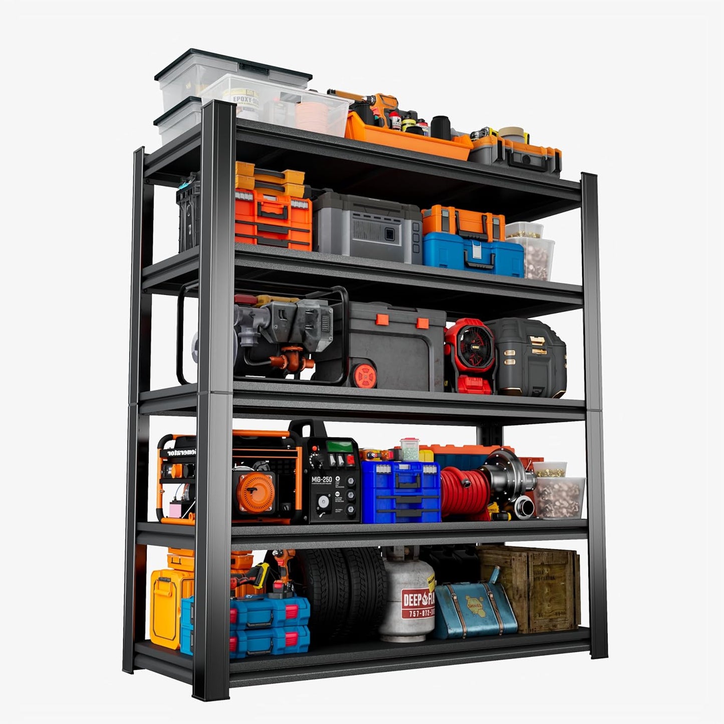 Heavy Duty 5-Tier Shelving Unit 2500LBS Capacity - Adjustable Steel Garage Shelves for Warehouse, Basement Storage(63''H x 39.4''W x 15.7''D)