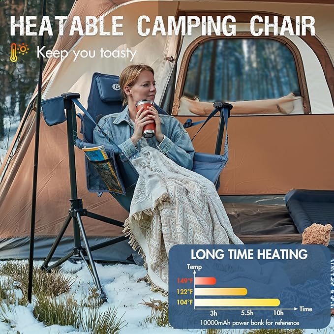 Portal Heated Hammock Camping Chair, Portable Outdoor Swinging Chairs, Rocking Chair for Adults with Adjustable Back and Height for Lawn Backyard Patio, Supports 400 lbs, Blue