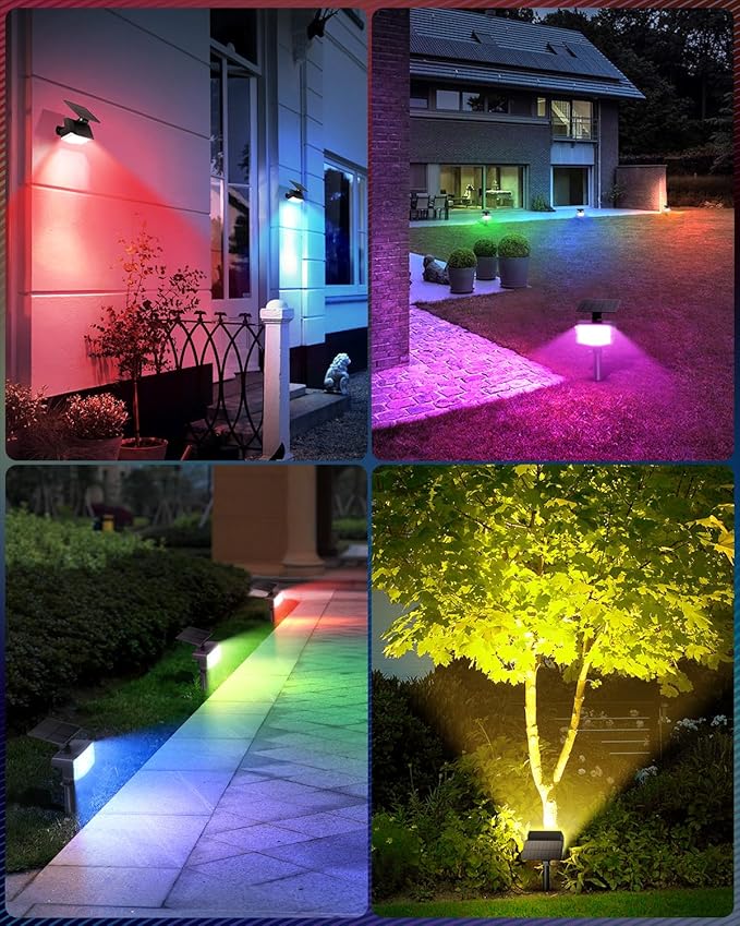 Solar Lights Outdoor Color Changing, 85 LEDs 9 Lighting Modes RGB Solar Outdoor Lights, IP67 Waterproof Multicolor Landscape Spotlights for Halloween Holiday Decorations (2 Pack)