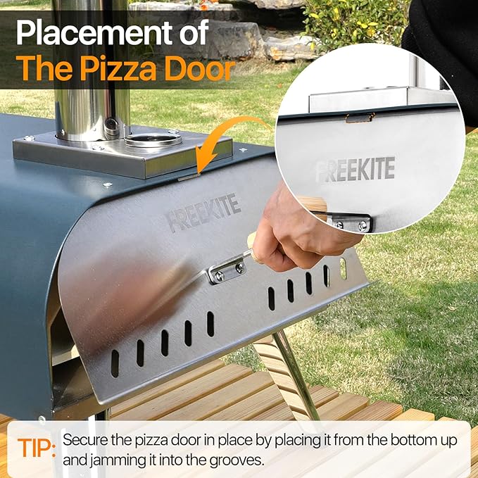 Pizza Oven 13 Inch Outdoor Wood Fired Portable Stainless Steel Pizza Oven with Pizza Stone for Family Outside Cooking Camping Backyard BBQ Pizza Maker Garden Kitchen(Blue-gery 13IN)