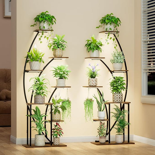 LATIBELL Plant Stand Indoor with Grow Lights, 63'' Tall Indoor Plant Shelf, 2 Pack Corner Plant Stands, 7 Tiered Lighted Flower Stands, Plant Rack Black Display Decorative for Living Room Patio