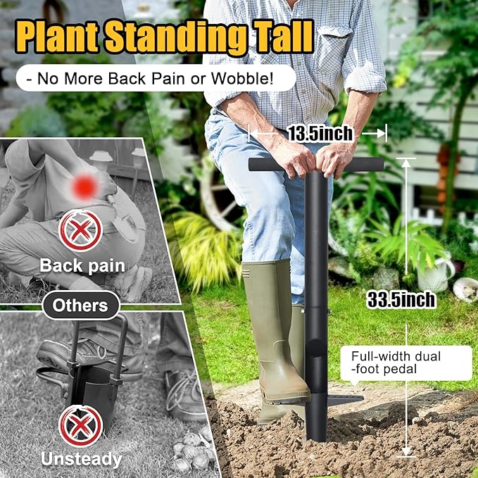 Bulb Planter Tool - 34" Long Handle Sod Plugger Lawn Plug Digger,Auto Plug Eject,Heavy Duty Garden Plant Hole Cutter for Grass,Tulip,Soil Transplant Plugging,Turf Repair Remover for Yard -Black