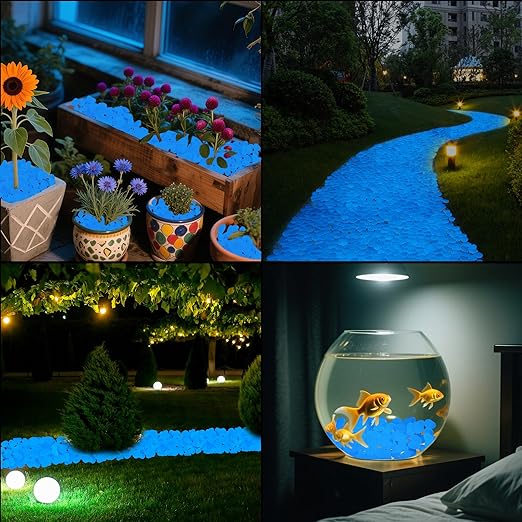 1.4LB 25-27mm Blue Glow in The Dark Pebbles Fish Tank Rocks Outdoor Glowing Rocks Luminous Stones for Walkway Pathway Backyard Glow in The Dark Rocks for Garden