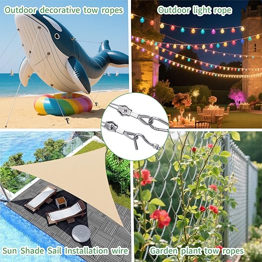 3/38" Wire Cable Rope Kit ，Vinyl Coated 304 Stainless Steel Wire – 100FT 7x7 Strand Cable with Turnbuckles，String Lights Hanging Kit for Outdoor, Garden,Patio, Crafts, Hanging Lights