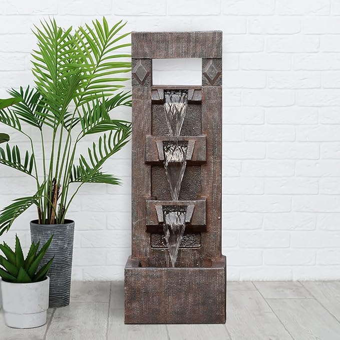 40.9" H 4-Tier Indoor/Outdoor Modern Water Fountain with Led Lights and Pump, Outdoor Freestanding Cascading Waterfall - Suitable for Garden, Patio, Porch, Yard and Outdoor Decor (Brown)