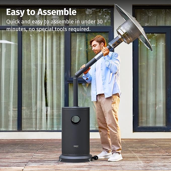 EAST OAK 55,000 BTU Propane Patio Heater with Round Table & Stainless Steel Burner, Outdoor Heater with Wheels, Ideal For Large Patios, Gardens, Outdoor Events, Commercial Use, Gray