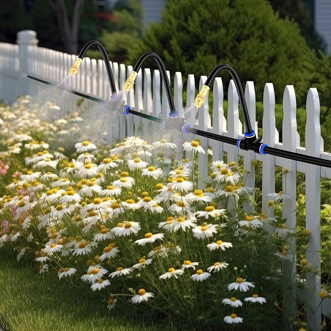 Zonon Brass Misting Nozzles Tee with Built in Hose 360 Degree Rotation Adjustable Water Mister Nozzles Thread Sprayer 0.043" Misting Parts and Accessories for Patio Outdoor Cooling(15 Pcs,8 Inch)