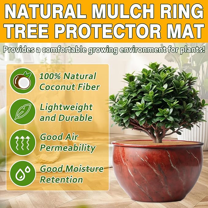 ZeeDix 3 Pack 30 Inch Coconut Fiber Tree Mulch Ring, 100% Natural Coco Coir Tree Ring Mulch Mat, Coconut Coir Discs Plant Cover Tree Protectors Mats Mulch Rings for Landscaping Trees Outdoor Plants