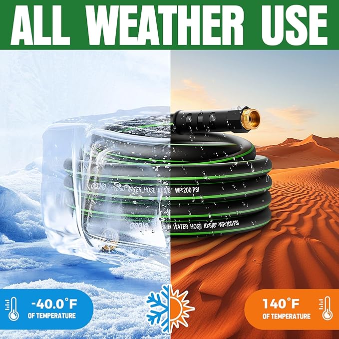 Heavy Duty Garden Hose 10ft, NON-EXPANDABLE Flexible Water Hose, Kink Resistant Lightweight Hybrid Hose, Leakproof Hose Male to Female Fittings