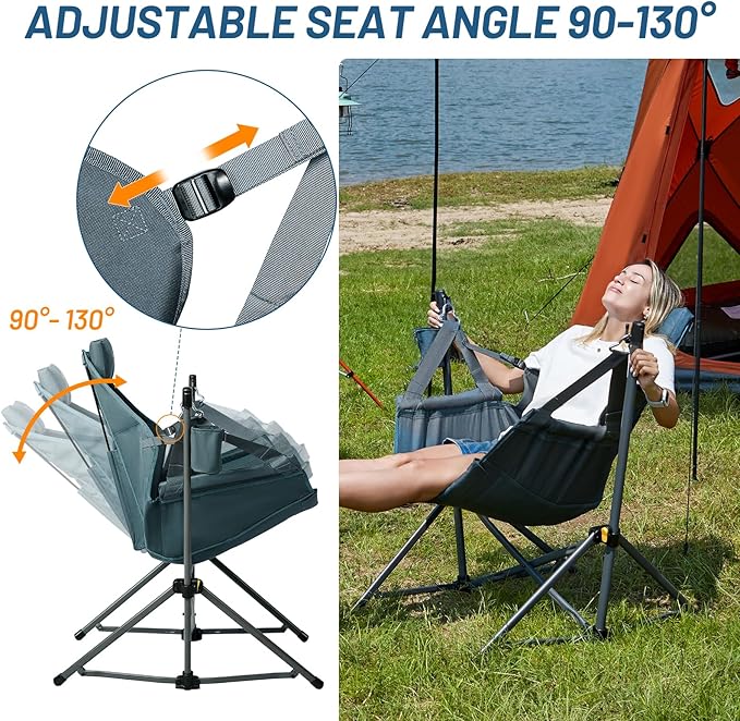 TIMBER RIDGE Hammock Camping Chair with Adjustable Backrest, Heavy Duty Folding Hammock Chair Supports 300lbs, Portable Hammock Chair for Camping, Travelling and Patio, Blue