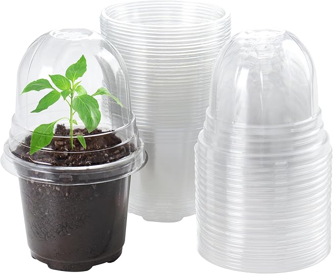 30 Packs 4 Inch Reinforced Clear Nursery Pots with Humidity Dome, Transparent Variety Pack Plastic Plant Pot Seedling Planter Seed Starter Flower
