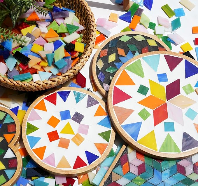 Lanyani 2.3 lbs Bulk Medium Size Stained Glass Tiles for Mosaic Crafts, 700 Pieces Value Pack Glass Mosaic Pieces, Bright Color Mosaic Tile Assortment