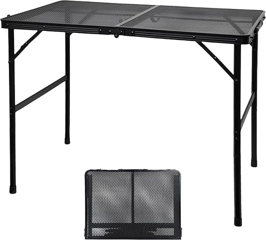 Camping Table with Mesh Desktop, Lightweight & Portable Folding Grill Table, Height Adjustable Metal Outdoor Table for Camp, Cooking, BBQ, RV, Picnic-3 FT Black