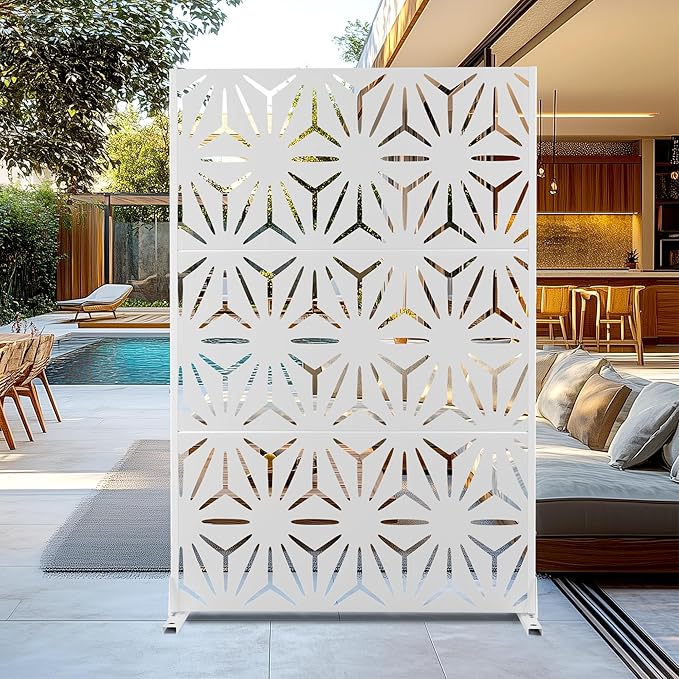 Outdoor Privacy Screen,72" H×47" W Metal Privacy Screen, Freestanding Privacy Fence Panels for Patio