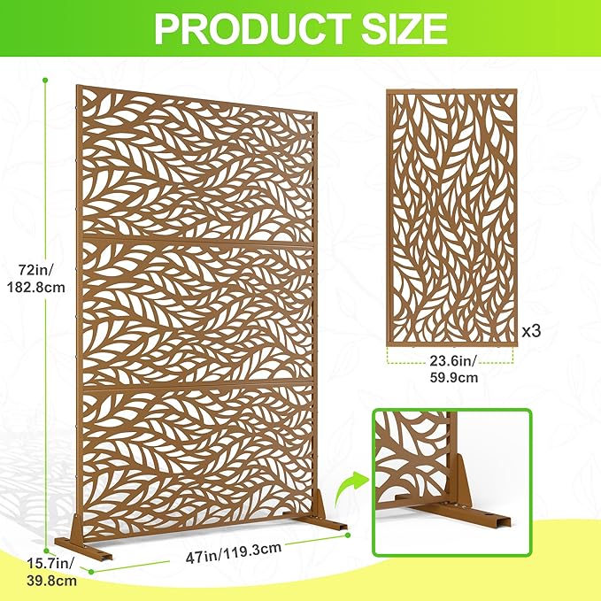 Outdoor Privacy Screen,72" H×47" W Metal Privacy Screen, Freestanding Privacy Fence Panels for Patio