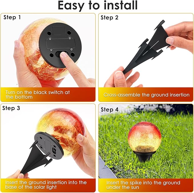 2 Pack 60 LED Garden Solar Outdoor Lights Decorative, Gradient red Cracked Glass Solar Globe Lights, Upgraded Waterproof Ball Lights for Yard Pathway Patio Lawn Christmas Outside Decor