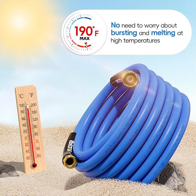 Hot/Cold Garden Water Hose 75 ftx 3/4 in, -50℉ To 190℉, Heavy Duty, Flexible, Burst 605 Psi, Lightweigh, Upgraded Rubber Pipe with 3/4" Brass Fittings For Backyard, Outdoor, Farm, Blue