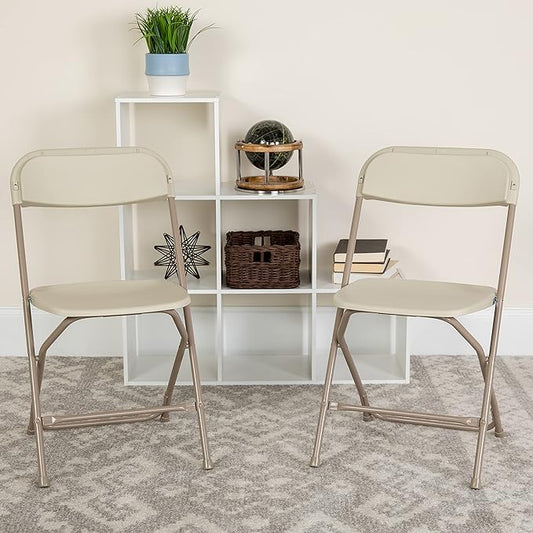 Flash Furniture Hercules Series Plastic Folding Chair - Beige - 4 Pack 650LB Weight Capacity Comfortable Event Chair-Lightweight Folding Chair
