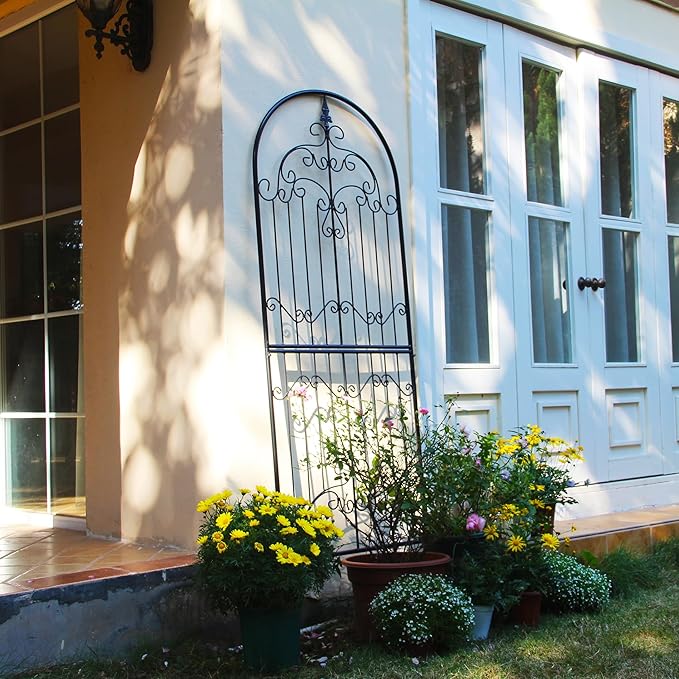 Trellis for Climbing Plants 70.8" H x 25.6" W Metal Wrought Iron Outdoor Wall Panel for Vines Flowers Elegant Accent Decorative Garden Structure