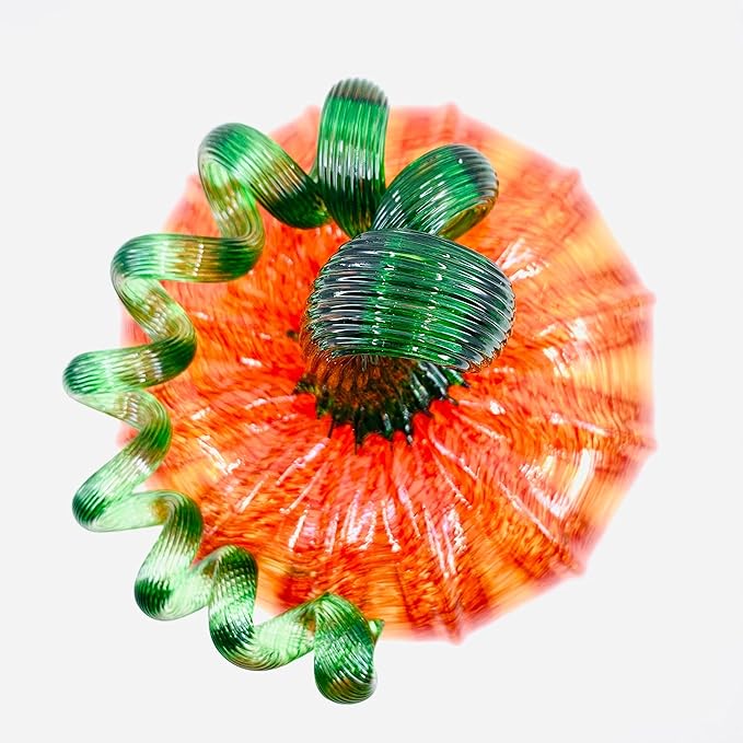 Luke Adams Glass Handmade Glass Pumpkins Table Top Home Decor (Squat, Orange)