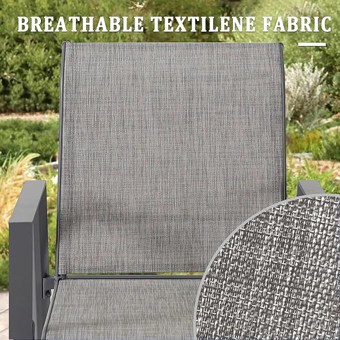 Outdoor Patio Chairs Set of 2, Grey Stackable Outdoor Chairs, Lightweight Patio Set with High Back, Metal Dining Chair for Lawn, Garden, Yard and Deck