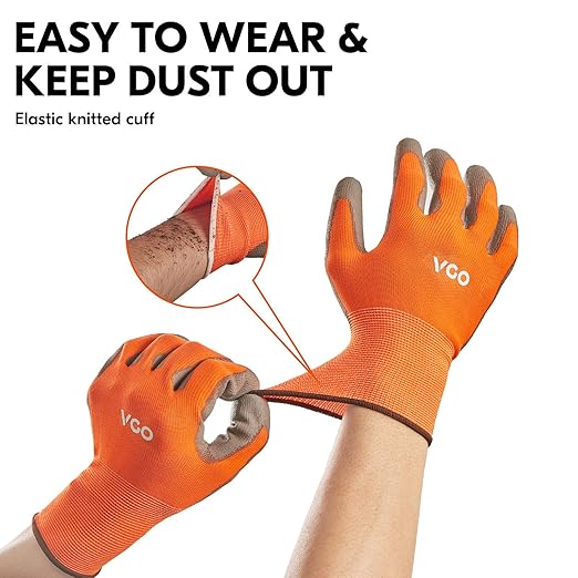 Vgo... 15-Pairs Safety Work Gloves, Gardening Gloves, Polyurethane Coated, Dipping Gloves, Latex Free (Size M,Orange, PU2103)