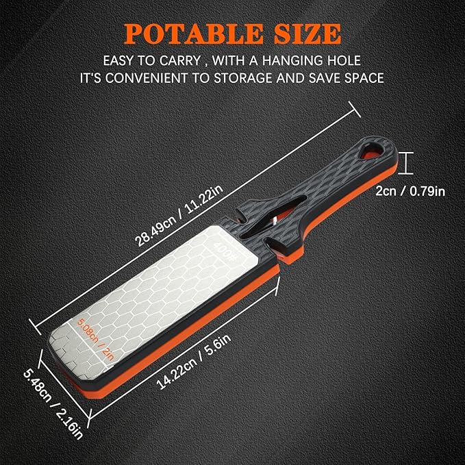 Diamond Sharpening Stone,400/1000 Grit Handheld Double-Sided Diamond Sharpener 5 in 1 Honeycomb Surface Knife Sharpener Plate Whetstone with Ceramic & Tungsten Steel Scissor Slot for Kitchen Outdoor