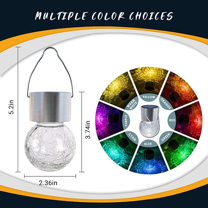 GIGALUMI 16 Pack Solar Outdoor Lights - Hanging Lights for Christmas Decoration - Cracked Glass, Waterproof for Garden, Yard, Fence, Tree (Cold White)