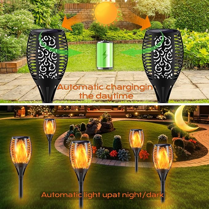 Upgraded Larger Solar Torch Lights, 43" Flickering Flame Solar Lights, Waterproof Outdoor Solar Landscape Decoration Lighting 96 LED Auto On/Off Garden Patio Yard Pathway,Black 1 Pack (1)
