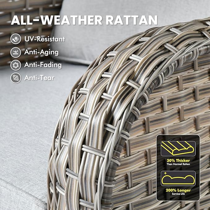 Outdoor Sectional Patio Furniture Set with Swivel Rocking Chairs and Glowing Table,8 Pieces Wicker Conversation Sets L Shaped Couch Out Door Sofa Outside Furniture for Garden Deck Yard Porch,Grey