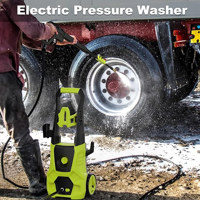 Pressure Washer, 5000PSI Max 3.6GPM with Foam Cannon 35FT Power Cord 4 Nozzles for Cars, Green