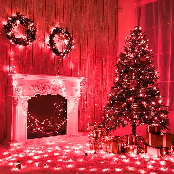 500 LED Red Christmas Lights, 165ft Red String Lights 8 Modes Clear Wire, Connectable Waterproof Plug in Red Twinkle Lights for Tree Bedroom Indoor Outdoor Christmas Decorations