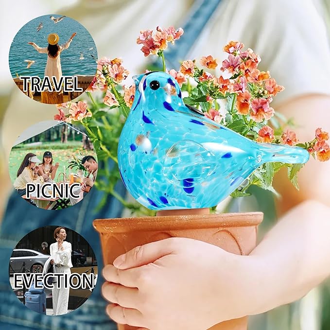 Glass Bird Shaped Plant Watering Ball Glass Automatic Watering Ball Flower Pot Insertion Spike Drip Irrigation Device Watering Ball Irrigation System Plant Enthusiast Gift (Light Blue)