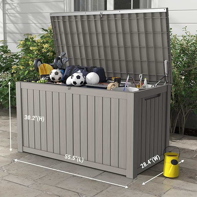Mars Villa 180 Gallon Outdoor Storage Box Waterproof, Extra Large Resin Deck Box, Outside Storage Bin for Patio Furniture Cushion, Pool Supply, Sports Gear, UV Resistant and Weatherproof, Greige