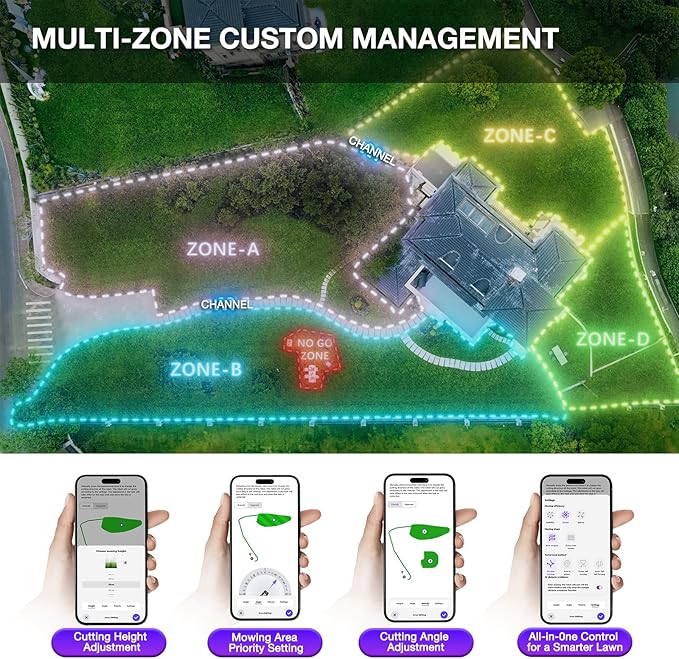 Robot Lawn Mower 21.9V 15000mAh 328.5Wh, 65% Slope, 2400㎡ Mowing Area, AI Vision & RTK Auto-Mapping, 1.18"-3.54" Cutting Height, Smart Collision Avoidance, APP Control, IPX6 Waterproof