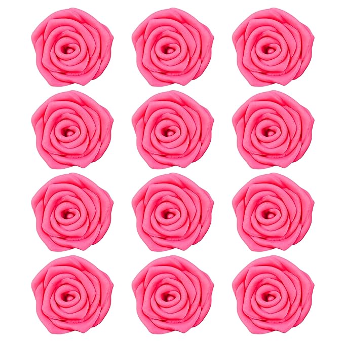 Confect Hot Pink Edible Roses – 12 Pack for Cake & Cupcake Decorating – Vegan, Gluten-Free Floral Toppers for Desserts, Nut-Free & Dairy-Free