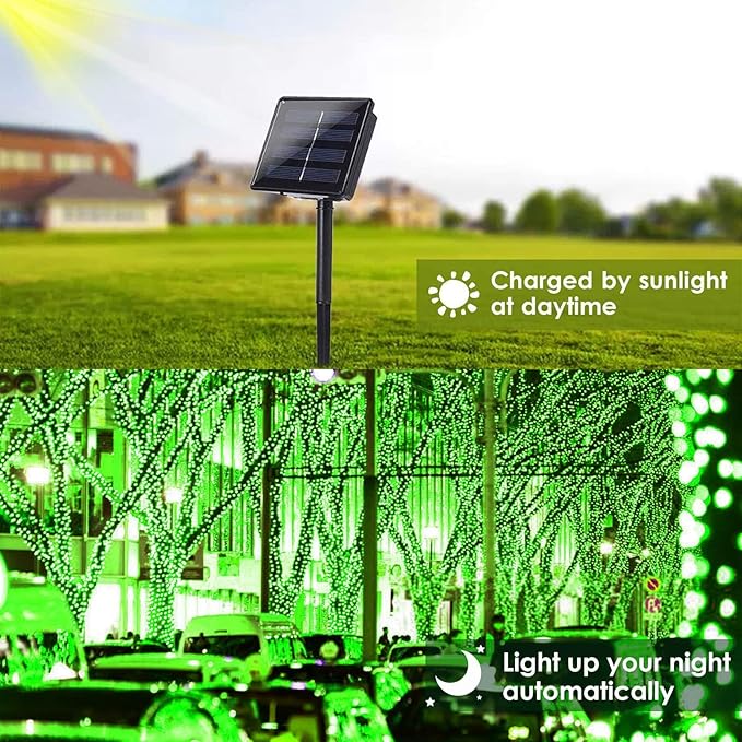 Solar String Lights Outdoor, 2-Pack 80FT 200 LED Solar Christmas Twinkle Lights Outside Waterproof Copper Wire 8 Modes Solar Fairy Lights for Garden Tree Christmas Party Birthday Decoration (Green)
