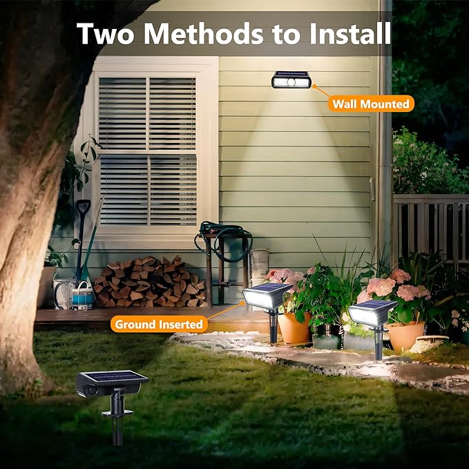 Toodour Solar Spot Light Outdoor, 4 Pack Solar Lights Outdoor with 2 Modes, Waterproof Solar Powered Flood Lights Landscape Lighting for Yard Garden Home Pathway Walkway Outdoor Decor - Cool White