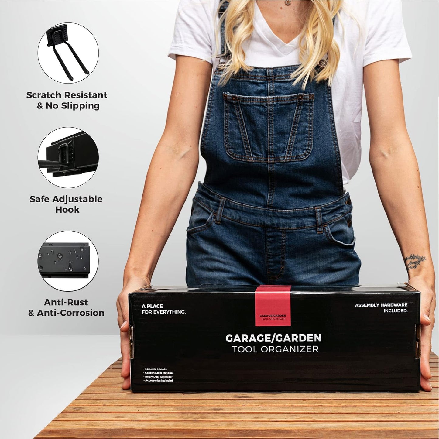 Garage Tool Organizer Wall Mount - 64 inches - Sturdy Storage Rack with Adjustable Hooks, Anti-Rust - Easy Installation, 400lbs Capacity - Garden Tool Organizer (04 Racks & 08 Hooks)