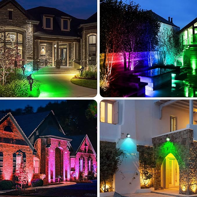 T-SUNUS Halloween Solar Spot Lights Outdoor Color Changing, Landscape Spotlights RGB Lighting Waterproof IP65 9.8ft Cable for Christmas Patio Pathway Yard Garden Wall Holiday Decoration (Multi-Color)