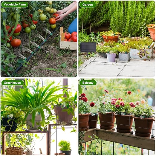 Solar Drip Irrigation System for Garden, Automatic Drip Irrigation Kits,Plants Self Watering Devices for Vacation,Solar/Battery Powered Water Pump for Potted Plants,Raised Beds,Greenhouse (15 Pots)